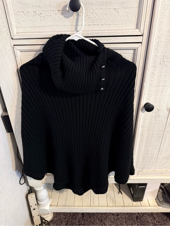 Michael Kors Sweaters - Michael Kors Black Ribbed Fold-Over Turtleneck Poncho